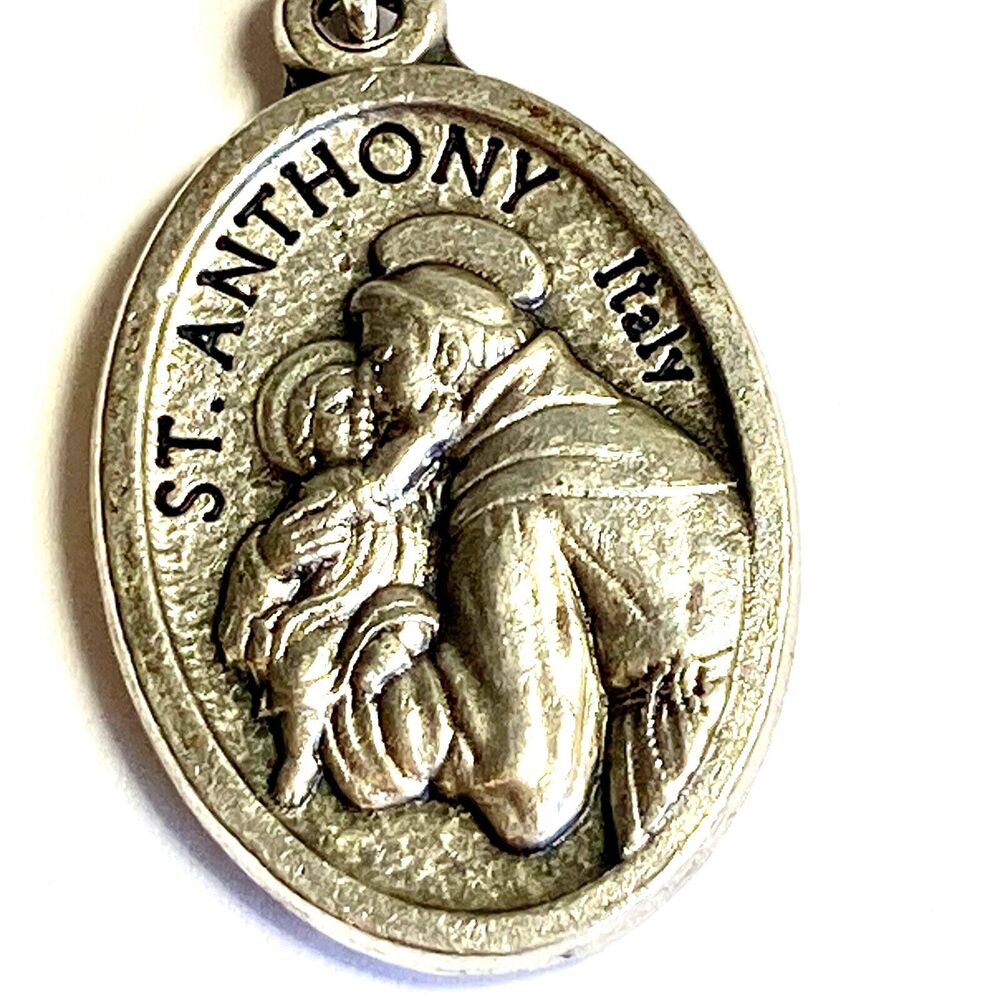 Vintage St Saint Anthony Necklace Medal Catholic 24" Steel Chain Made in Italy